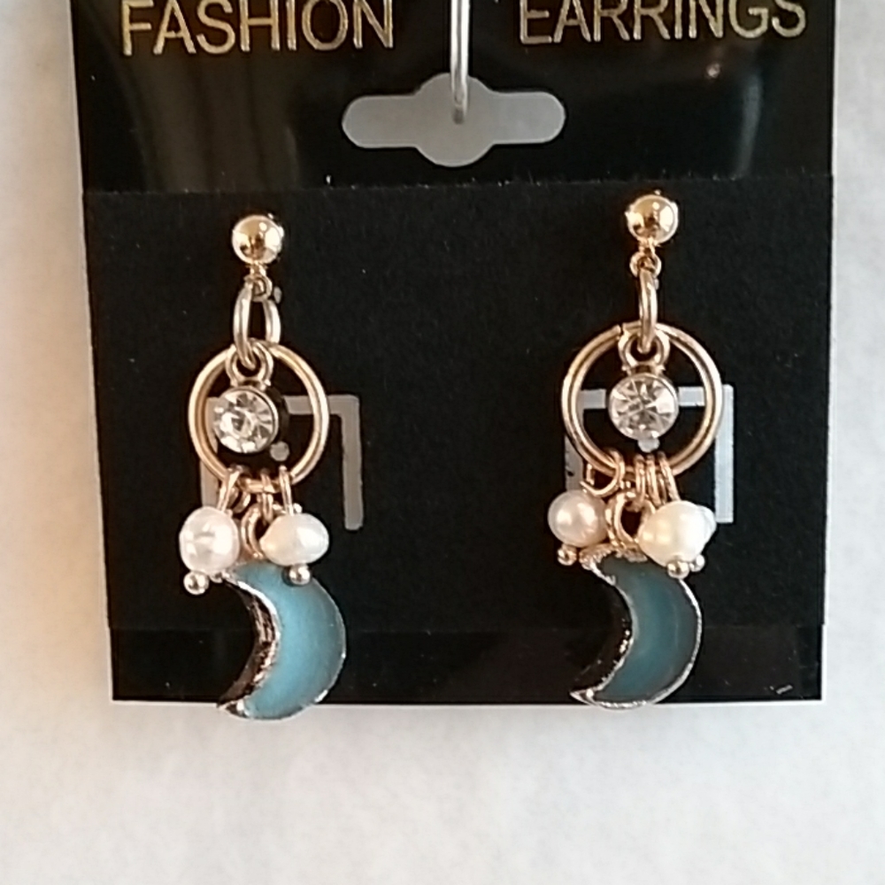 Womens gold overlay blue moon post earring
